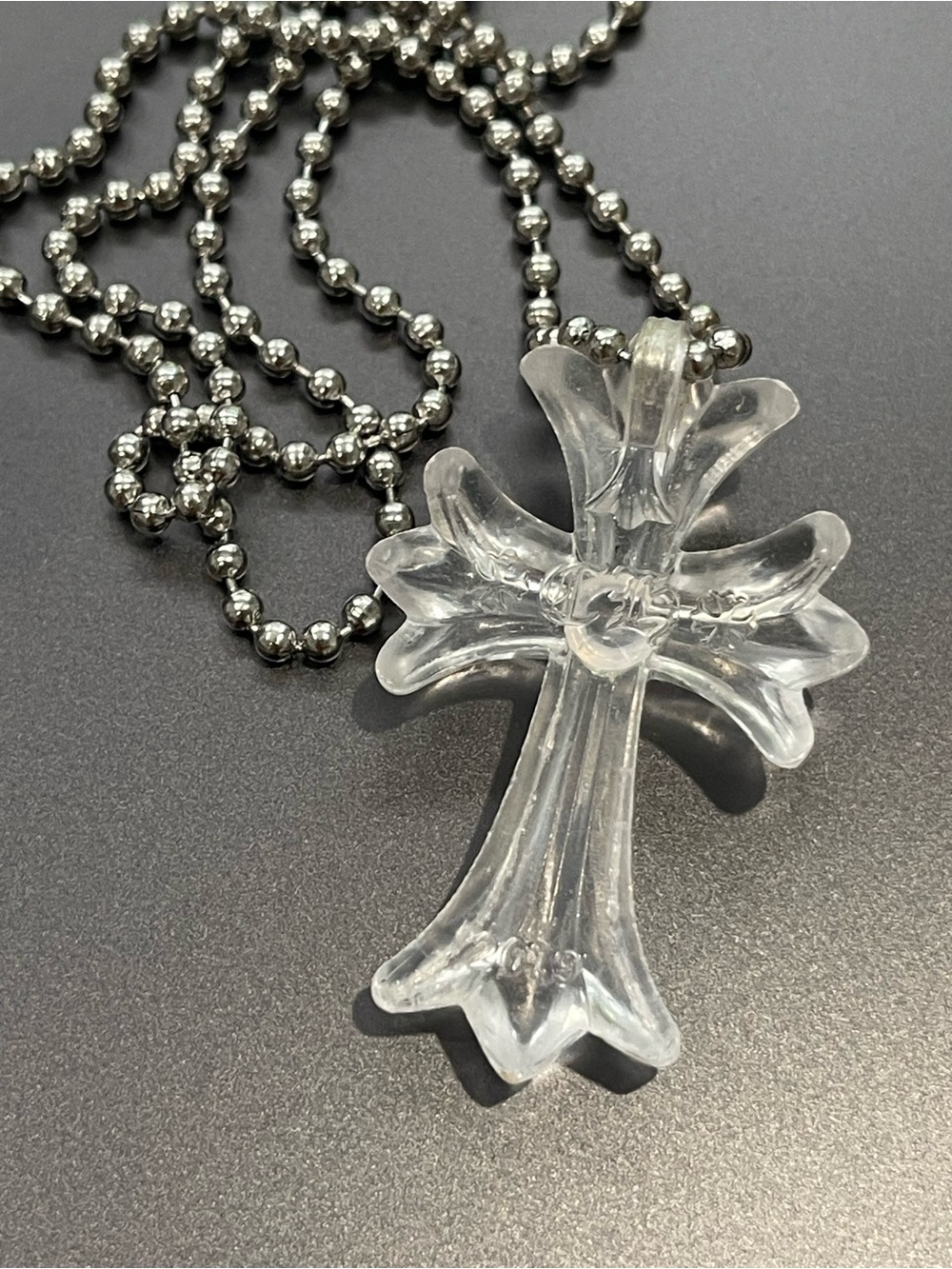 Chrome Hearts Transparent Crystal Cross Pendant on Silver Ball Chain - Picture 3 of 3